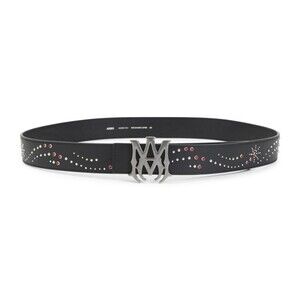 Amiri Black Leather Belt With Silver And Red Stud Embellishments - NWT